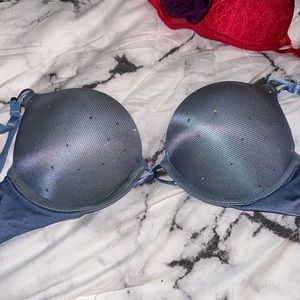 34S blue new Victoria’s Secret Miraculous Plunge Push Up Bra lace sexy crystal !